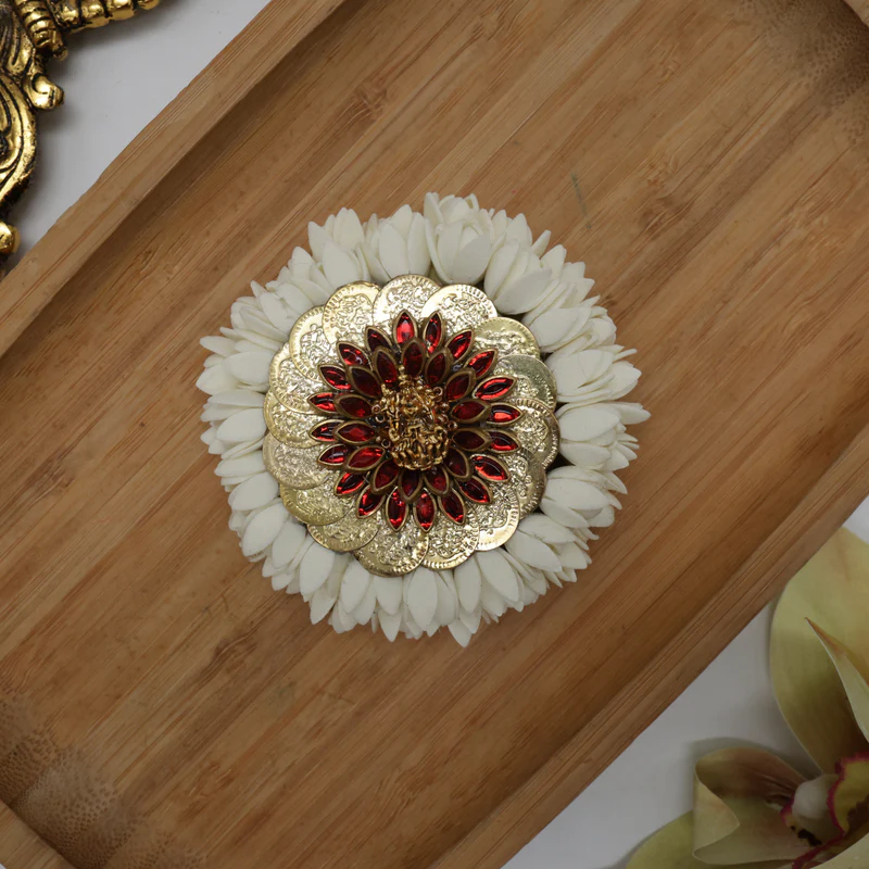 Foam Bloomed Malli Coin Kundan Lakshmi Alligator Hair Clip